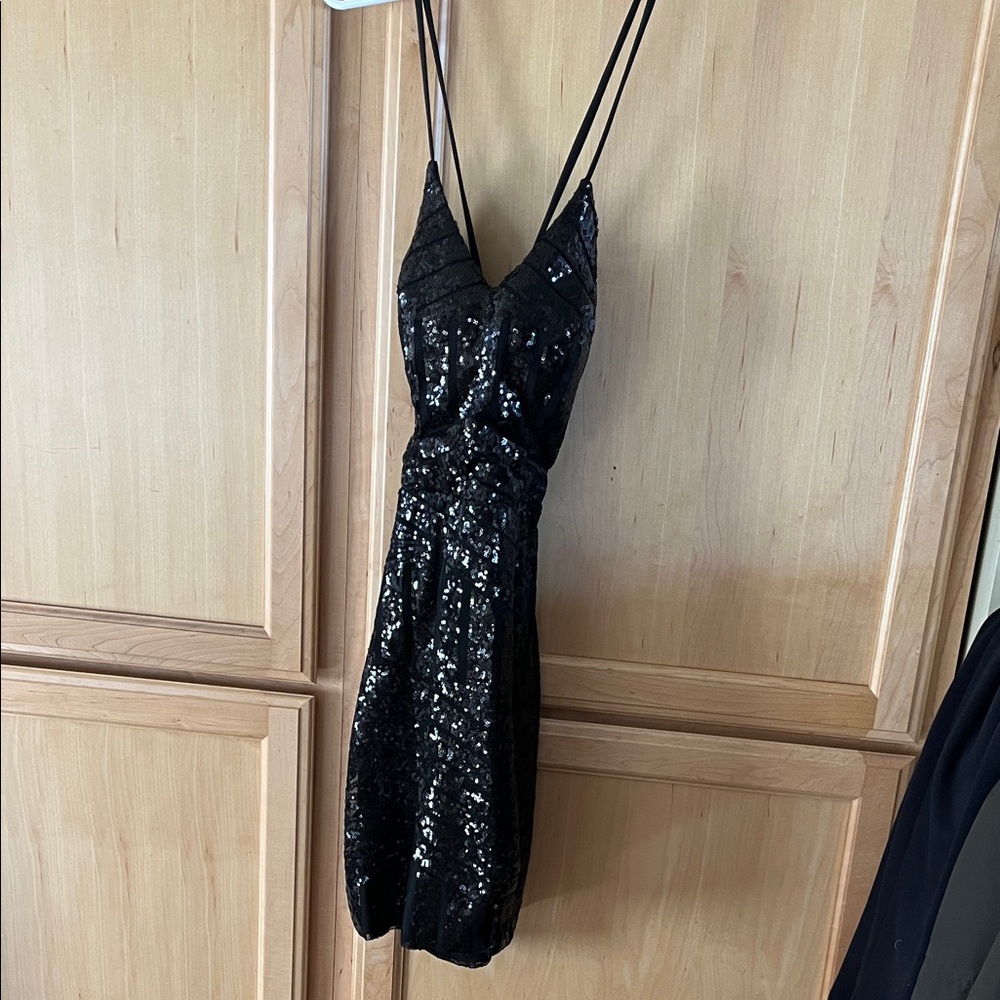 Black Sequin Slip Dress with Double Spaghetti Straps